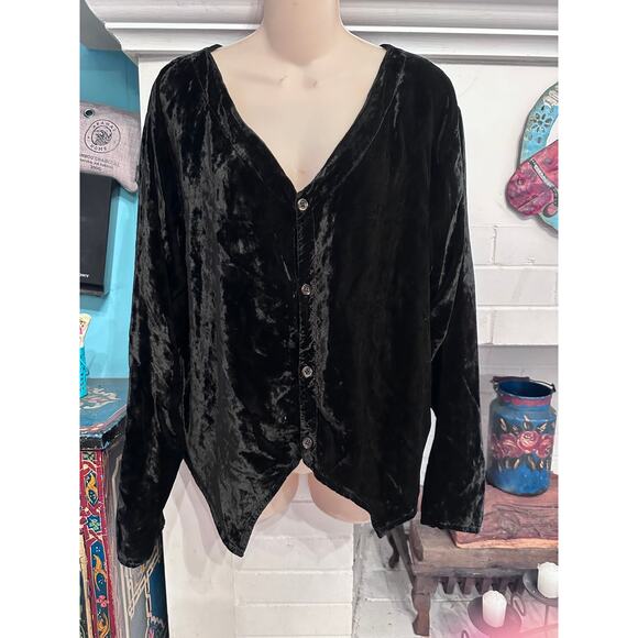 VINTAGE BLACK VELVET CP SHADES TOP BLOUSE L - Picture 1 of 5
